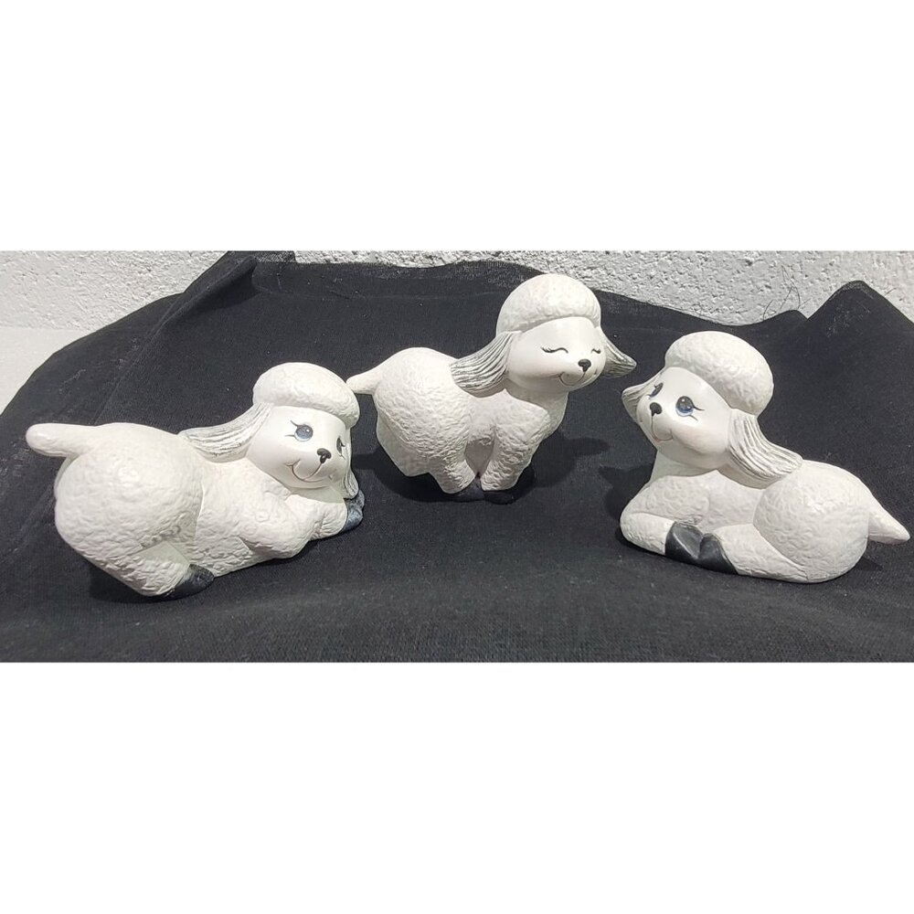 Vintage Ceramic Lamb Sheep Trio Figurines Nursery Baby Whimsical Farmhouse